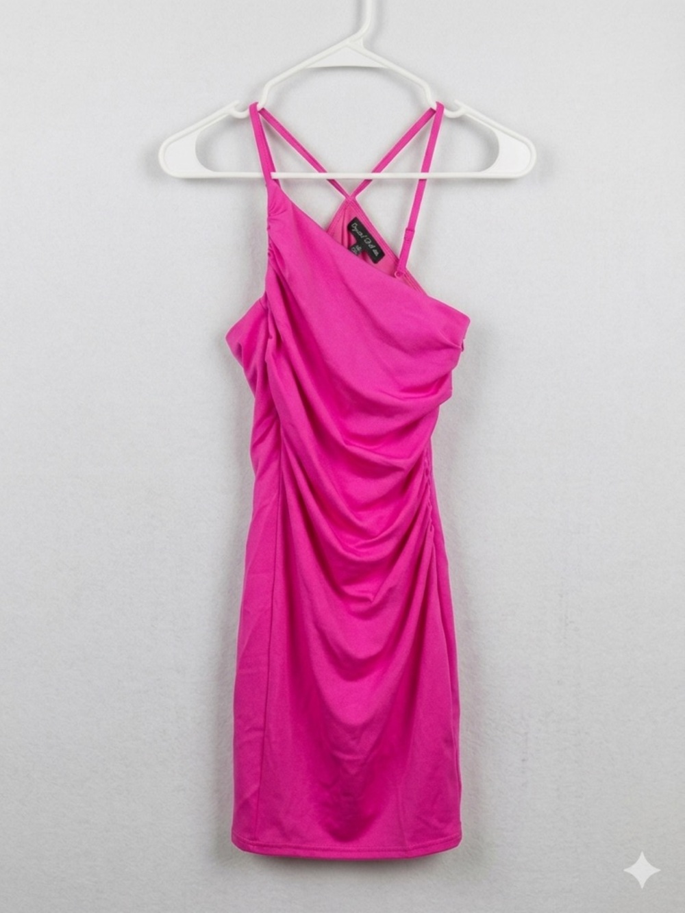 Crystal Doll Hot Pink Ruched One-Shoulder Mini Dress - Size XS